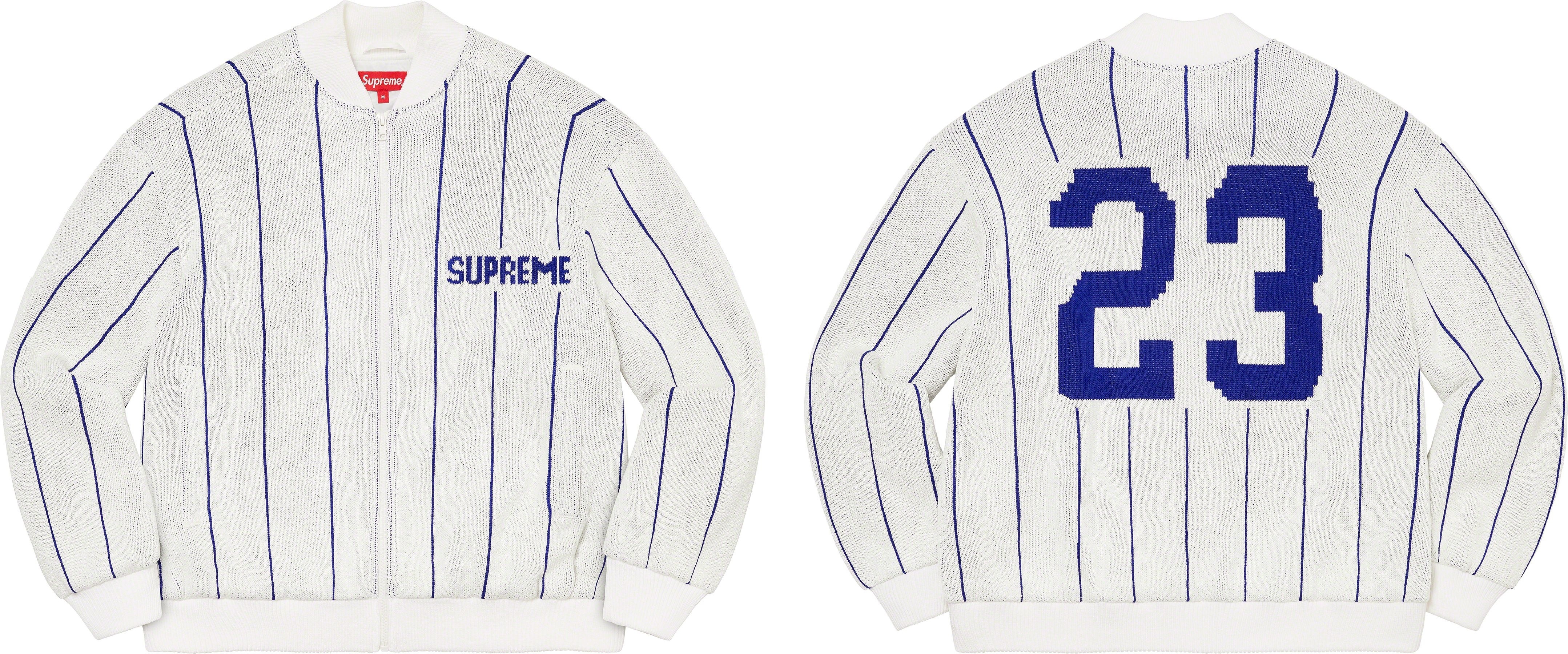 Pinstripe Varsity Zip Up Sweater